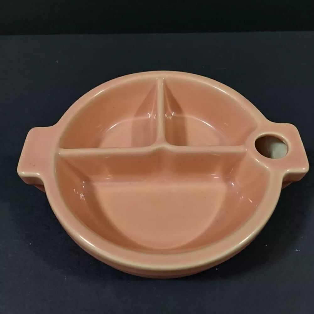 Vintage '60s Child’s Baby Bowl w/ Water Warming Reservoir Ceramic 3 Compartments